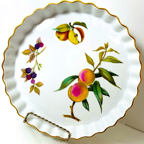 Royal Worcester Other - Evesham Gold Quiche Tarte Pie Porcelain Royal Worcester Fruit Gold Trim 10”